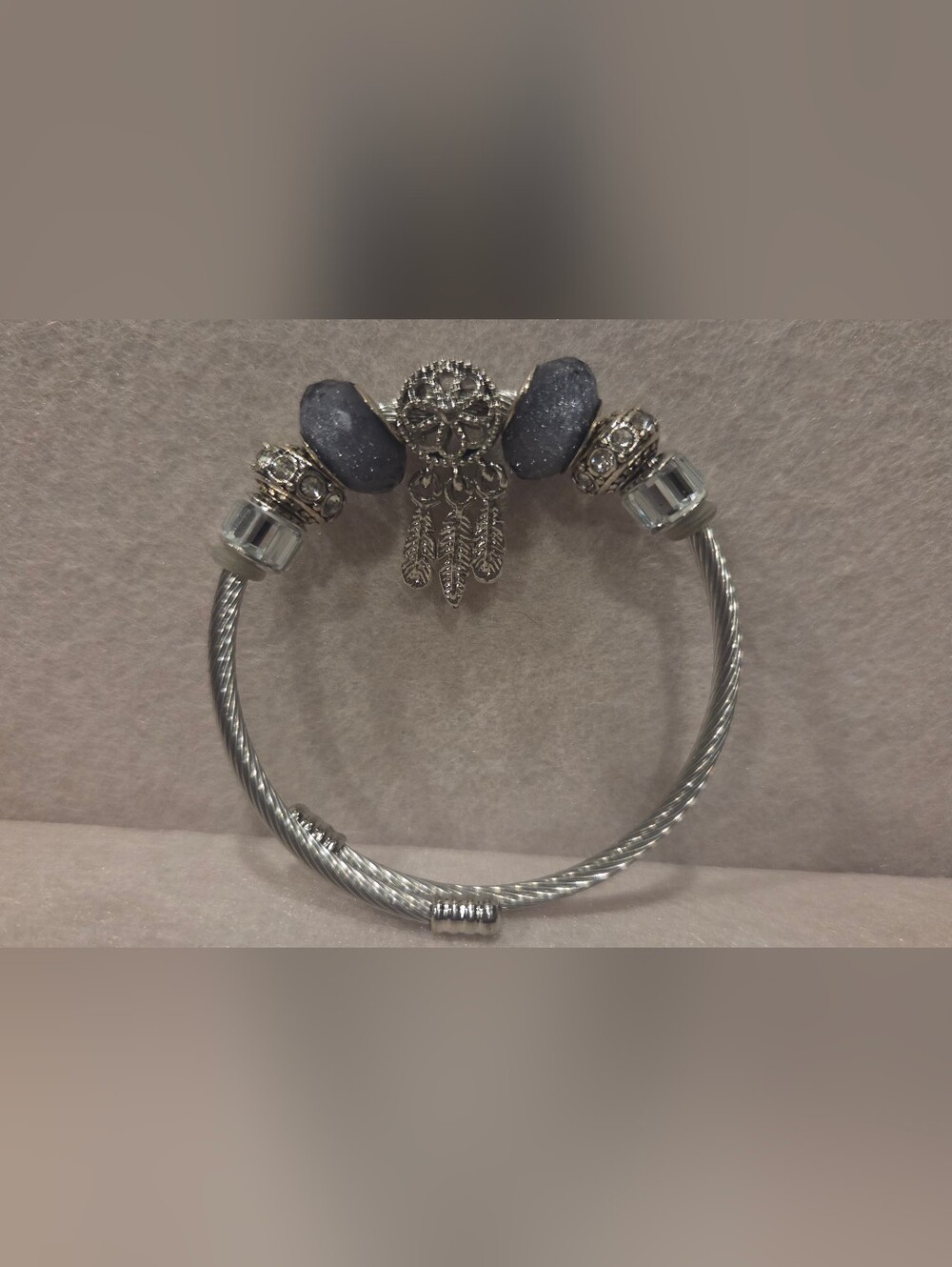 Silver-Tone Dreamcatcher Bracelet with Gray Beads